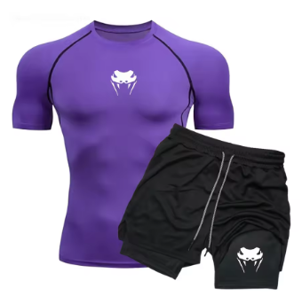 Men's Compression Clothing Sports Fitness Quick-drying Clothing Tight Short-sleeved Anime Double-layer Shorts Summer Suit S-3XL