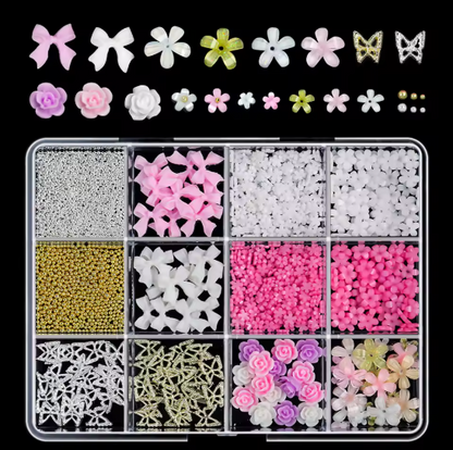 12Grids/box Mixed Resin Bowknot Nail Art Decorations