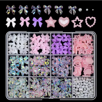 12Grids/box Mixed Resin Bowknot Nail Art Decorations