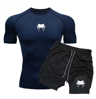 Men's Compression Clothing Sports Fitness Quick-drying Clothing Tight Short-sleeved Anime Double-layer Shorts Summer Suit S-3XL