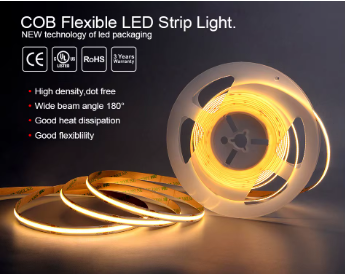 UL Listed COB LED Strip Light 320 480 LEDs/m 16.4ft High Density Flexible Tape Ribbon 3000-6500K RA90 Led Lights DC12V 24V