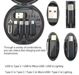 Multifunctional USB Data Cable Set Storage Box with Multi USB Charging Adapter Cable Kit Usb To Type C Usb Adapter