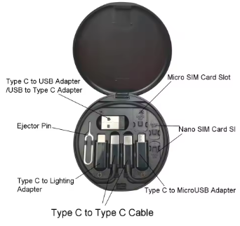 Multifunctional USB Data Cable Set Storage Box with Multi USB Charging Adapter Cable Kit Usb To Type C Usb Adapter