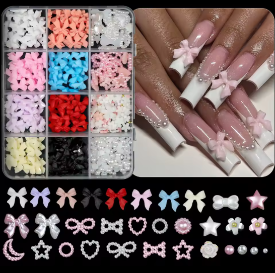 12Grids/box Mixed Resin Bowknot Nail Art Decorations