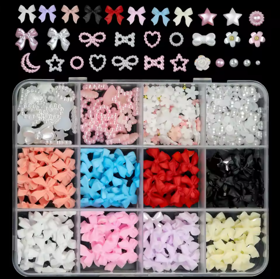 12Grids/box Mixed Resin Bowknot Nail Art Decorations