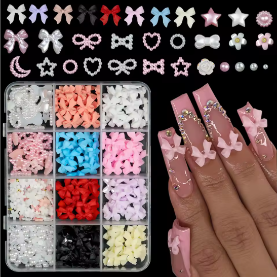 12Grids/box Mixed Resin Bowknot Nail Art Decorations