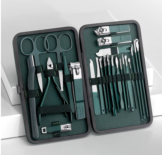 Green 24 pcs Stainless Steel Nail Cutter and Pedicure Scissors Set