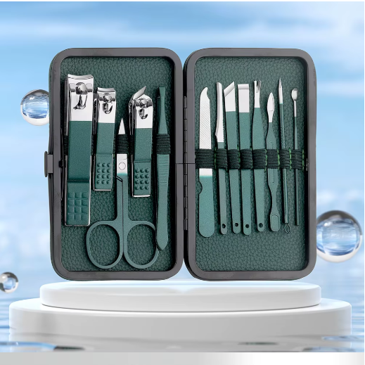 Green 24 pcs Stainless Steel Nail Cutter and Pedicure Scissors Set