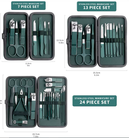 Green 24 pcs Stainless Steel Nail Cutter and Pedicure Scissors Set